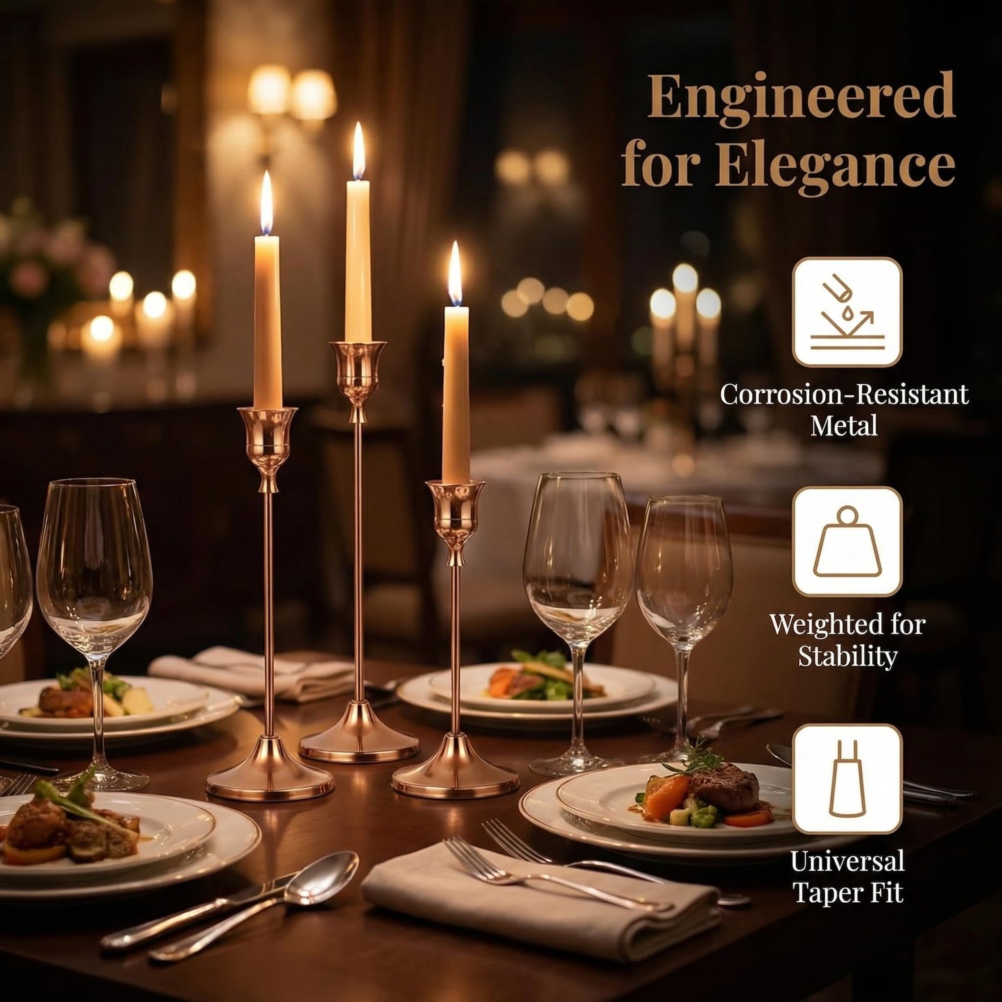 2 Sets(6 Pcs) French Gold Tapered Candle Holder,Candlestick Tall Metal Candlestick Holders for Table Centerpiece Home Decor for Wedding Fireplace Mantel Housewarming Gift Fits 3/4 Inch Thick Candles