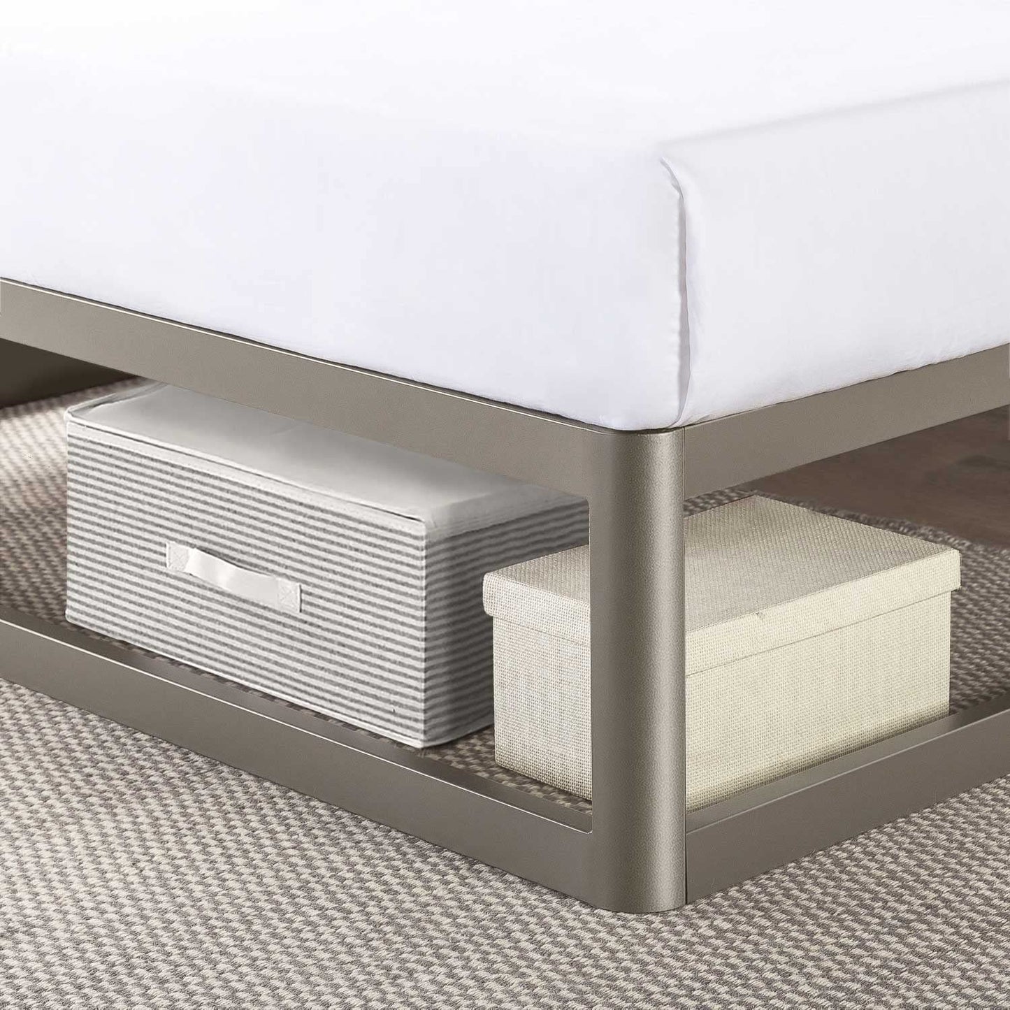 Mellow 12" Metal Platform Bed Frame w/Heavy Duty Steel Slat Foundation, King, Grey