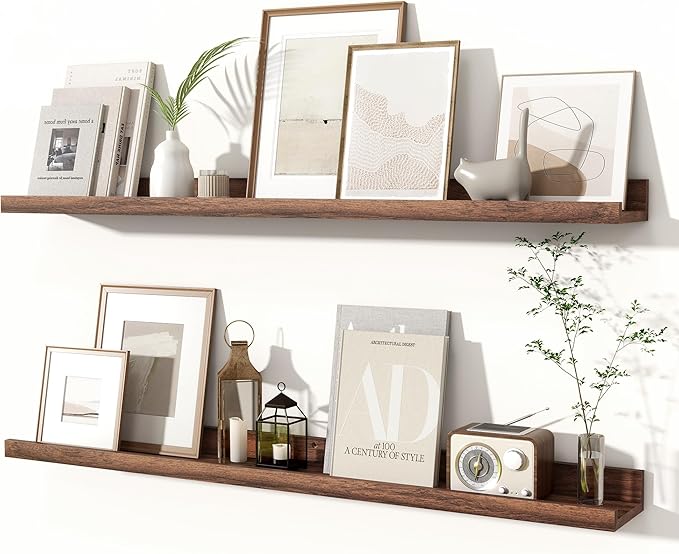 Fun Memories Picture Ledge Shelves Set of 2, 36 Inch Rustic Wall Mounted