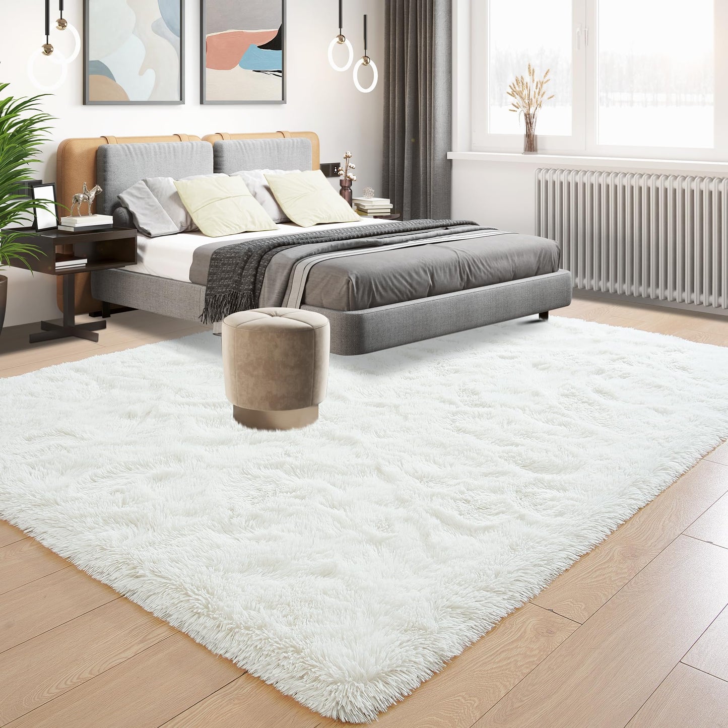 Tepook Super Soft Fluffy Rug for Bedroom, Modern Shaggy Fuzzy Kids Rugs for Living Room, Plush Indoor Nursery Home Decor Dorm Carpet with Non-Slip Bottom, Cream White, 4 X 6 Feet