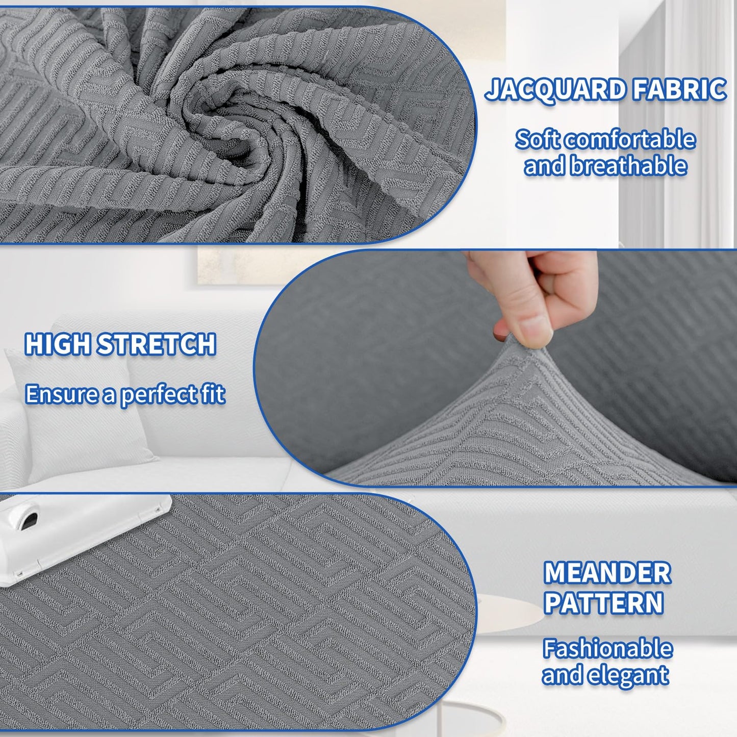 XINEAGE Sectional Couch Cover High Stretch L Shaped Sofa Cover 2 Pieces Non Slip Slipcover with Chaise Furniture Protector with 2 Pillowcases for Pets & Dogs (3 Seat Sofa + 3 Seat Chaise, Light Gray)