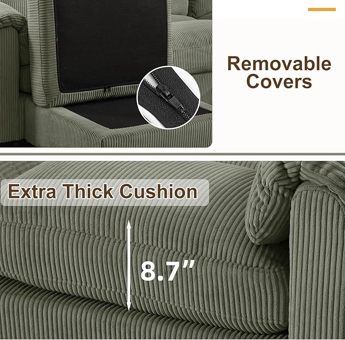 HAOMARKETS Corduroy Sofa Set, Upholstered Ottoman, and 3-Seater Couch