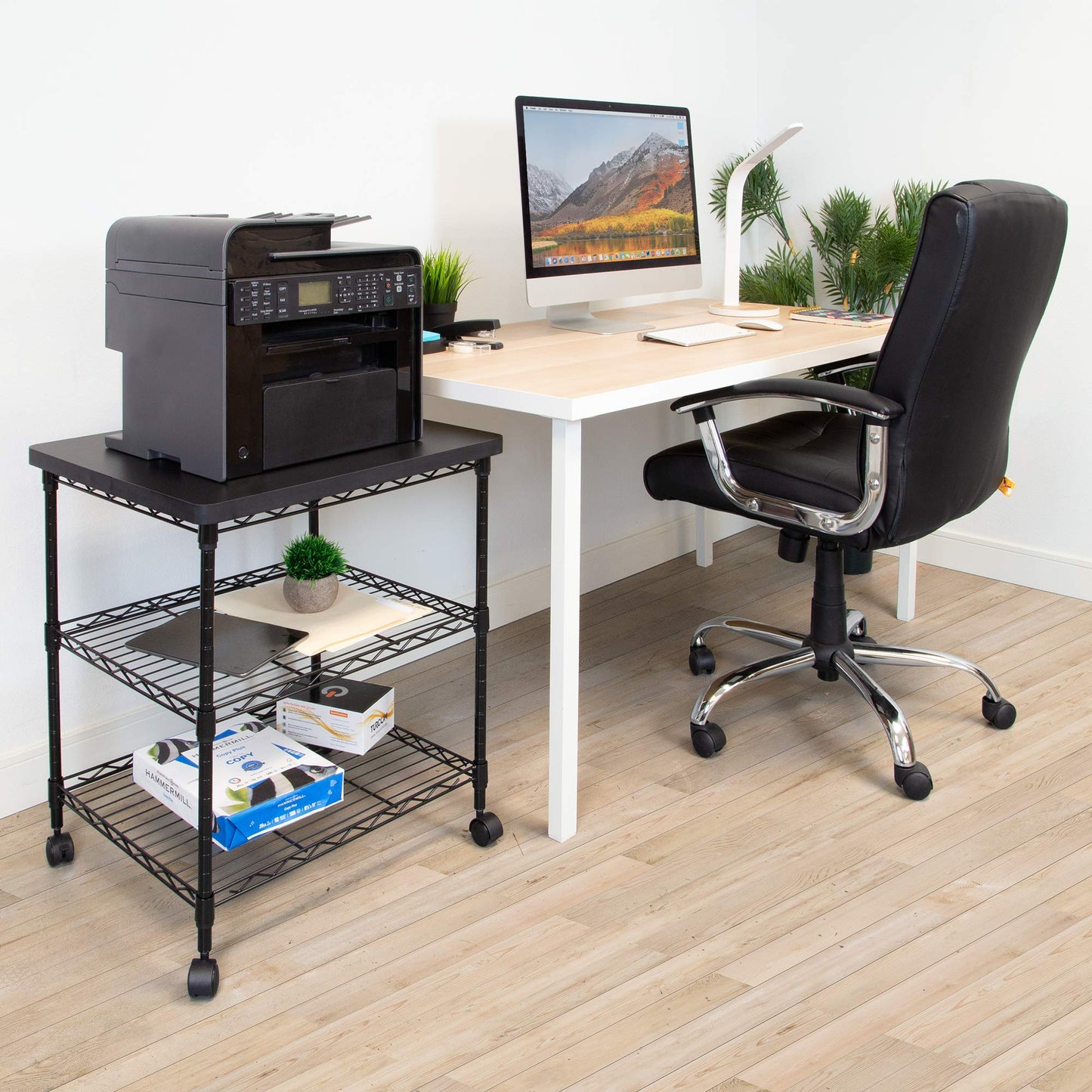 Mount-It! Printer Stand With Wheels | 3-Tier Large Printer Cart With Storage Shelves For 3D & Laser Printer, Scanner, Heat Press | Rolling Metal Utility Table For Home and Office Use, 200 Lbs Capacity
