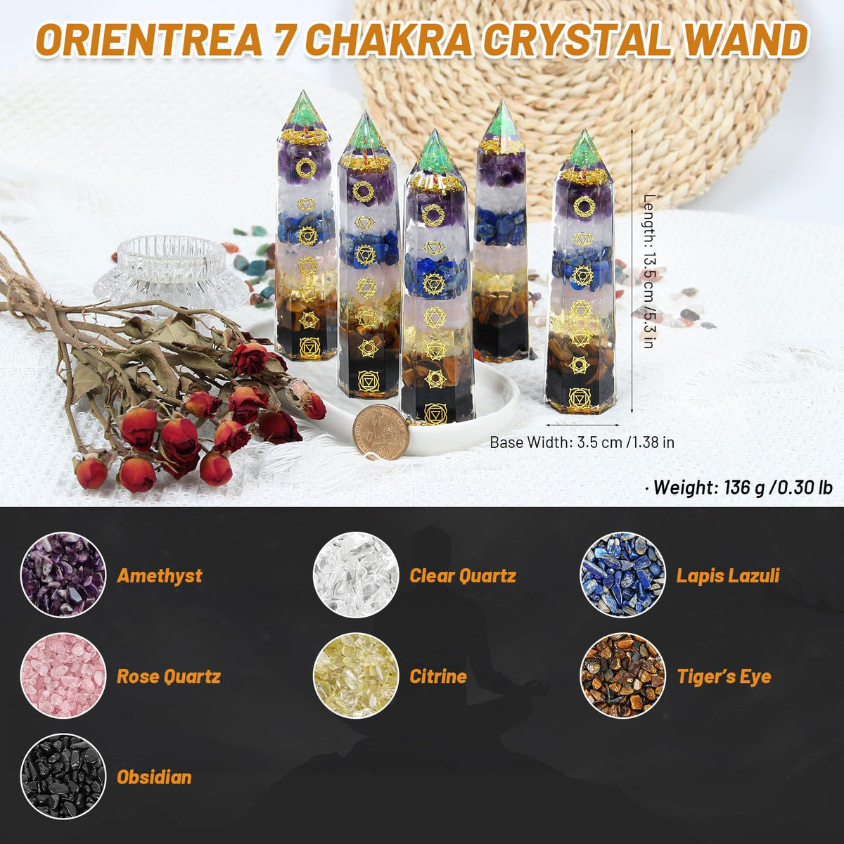7 Chakra Crystal Wand – Handmade Crystal Tower with Tree of Life Healing Crystals for Chakra Balance, Energy Cleansing, Reiki, Home Decor, Crystals and Healing Stones