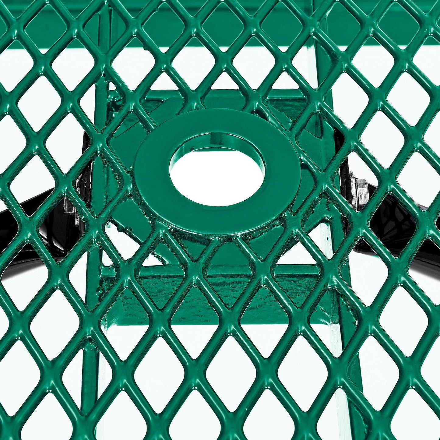 Global Industrial 8’L Rectangular Picnic Table, Expanded Metal, Green Thermoplastic Coating, Attached Benches, 1-1/2” Umbrella Pole Hole, Outdoor-Rated, 1000 lb Capacity, 96” x 30” Tabletop