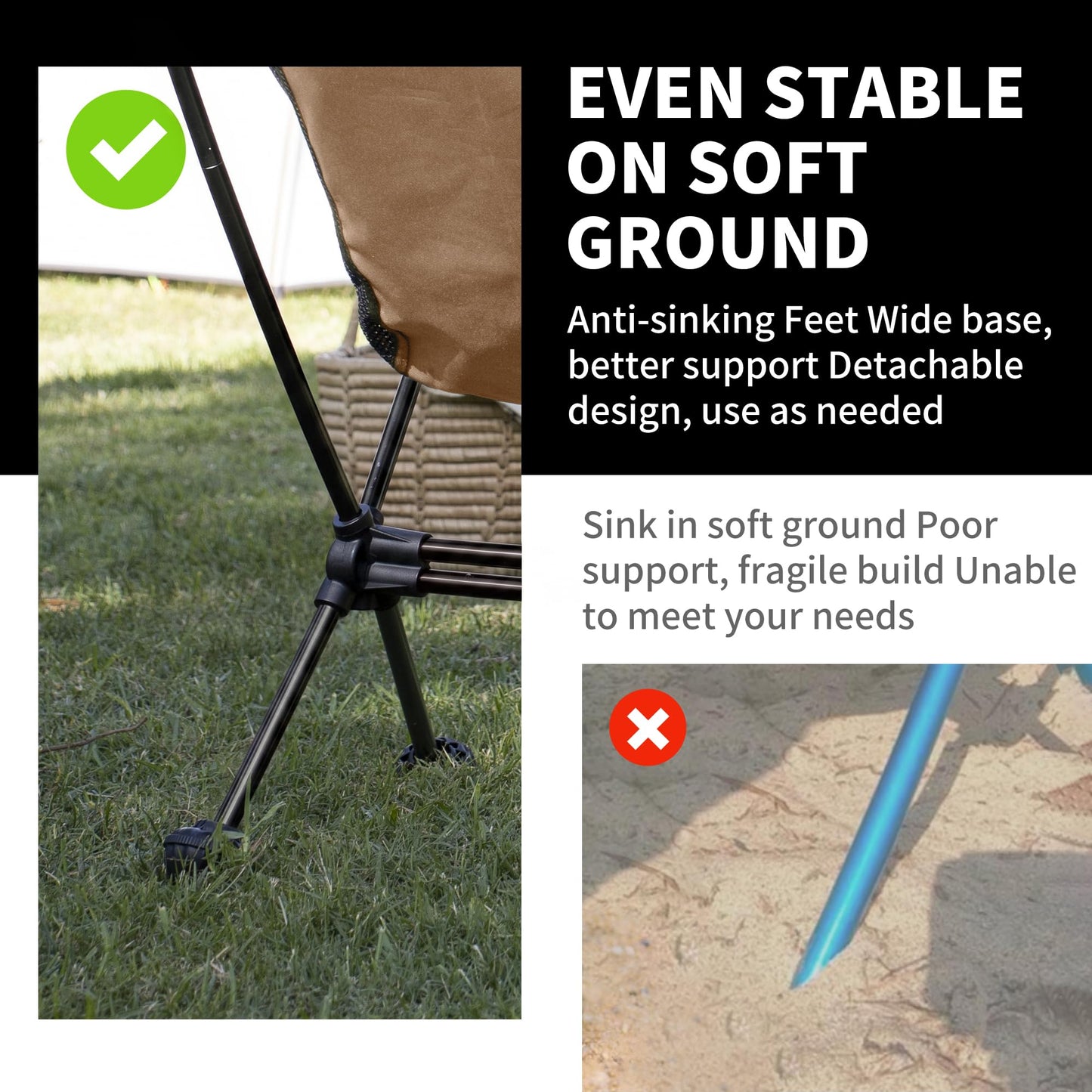 Naturehike YL08 Ultralight Camping Chair, 2.38 LBS Portable Backpacking Chair with Anti-Sinking Feet, Lightweight Compact Folding Hiking Camp Chair