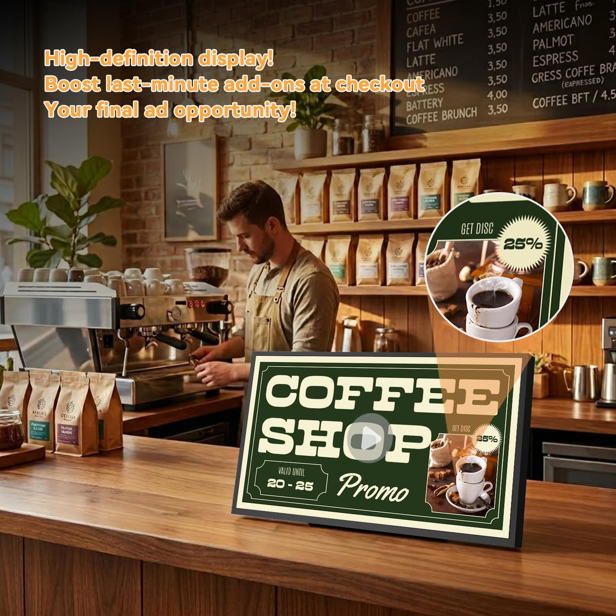 Canlarriz Digital Menu Board 18.5 Inch 700 Nits Ultra-Bright Android Display with Free Web Editor, Desktop Digital Signage for Stores, Restaurants & Commercial Use