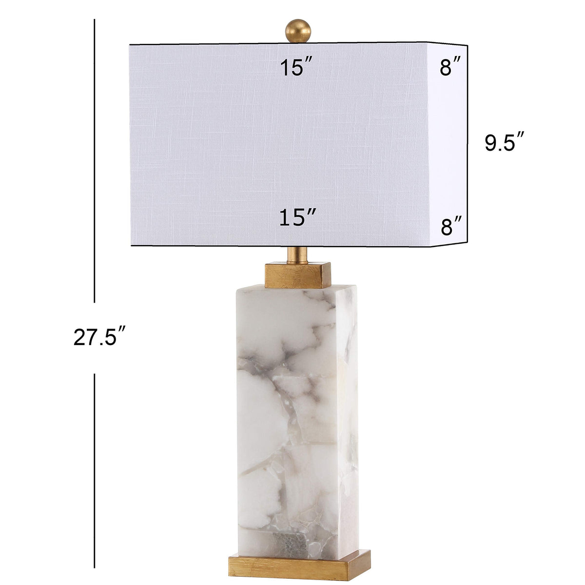 JONATHAN Y 27.5" White/Gold Modern Alabaster Rectangular Table Lamp with Night Light Contemporary Coastal Bedside Lamp for Bedroom with White Linen Shade LED Bulbs Included JYL6201A