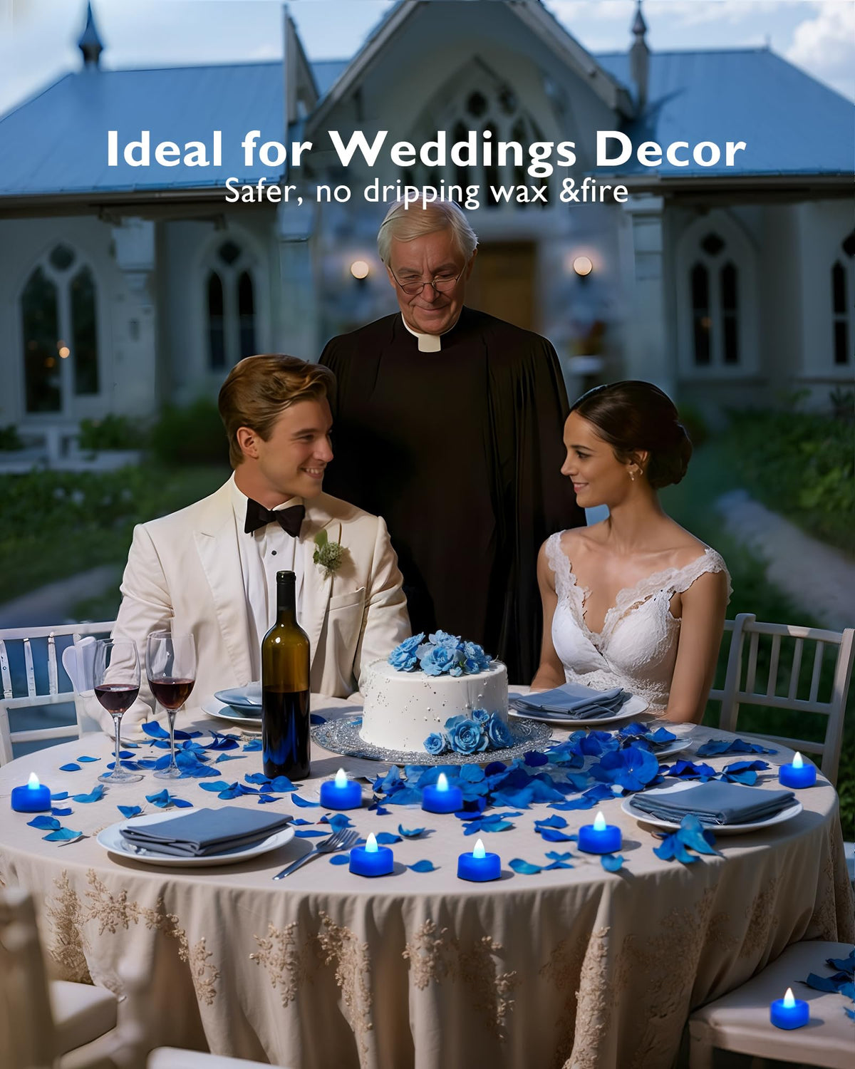 Amagic 1000 Pieces Blue Artificial Rose Petals with 12 Blue Heart LED Tea Lights, Rose Petals, and Candles Set for Proposal, Anniversary, Romantic Night, Wedding Decor