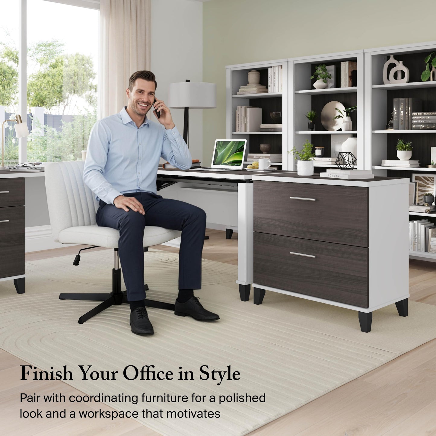 Bush Home 2 Drawer Lateral File Cabinet, Letter and Legal-Size Document Storage for Home or Professional Office, Somerset Collection, White and Storm Gray