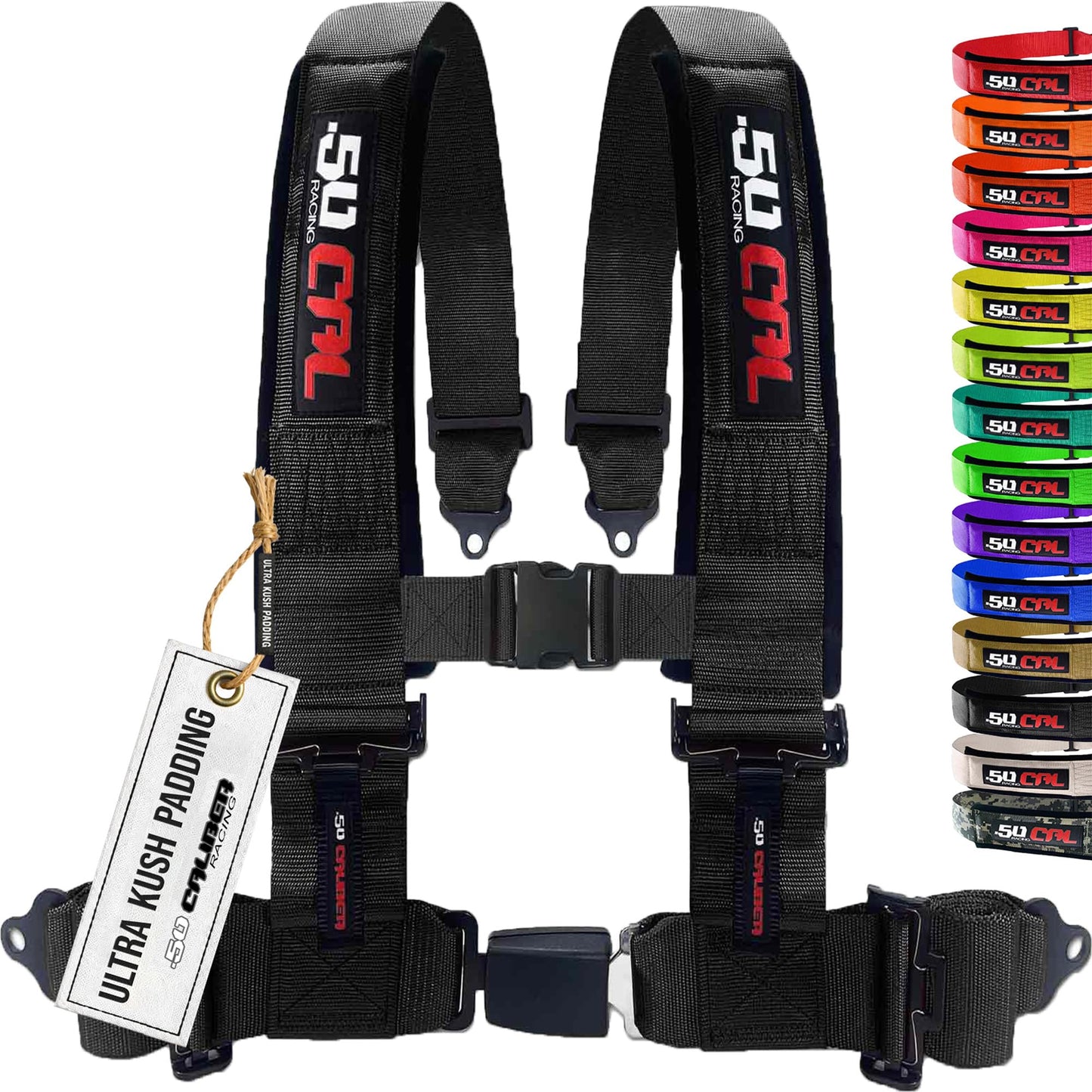 1pc 4 Point Harness for Bucket Seat, Push Release, 10 Color Options, Racing Harness, Race Car, Off Road, UTV, RZR (Black, 2 inch) [6030]