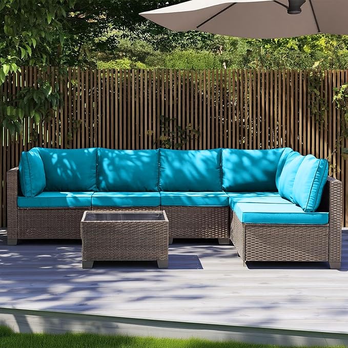 MOCHITO 7 Pieces Outdoor Patio Furniture Sets, All-Weather Sectional Sofa Dark