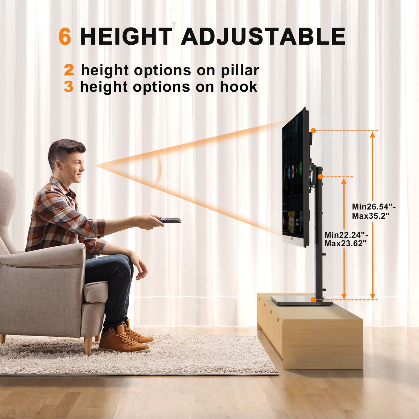 XINLEI Universal Swivel TV Stand Base Table Top TV Stand for 23-70 Inch TVs 70 Degree Swivel, 6 Height Adjustable Tall Monitor Mount Stand, Max VESA 400x400mm,Holds up to 88lbs TS206