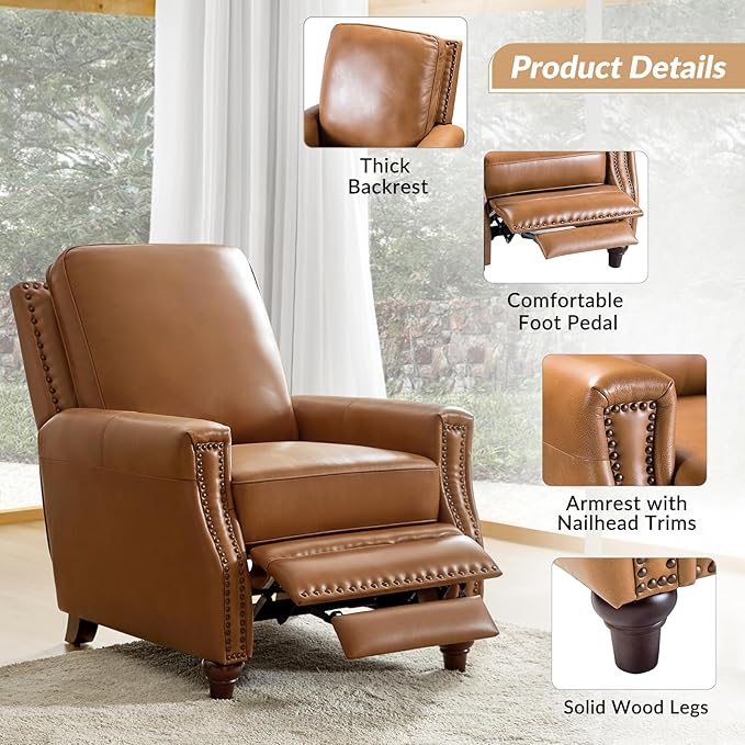 HULALA HOME Genuine Leather Manual Recliner Chair
