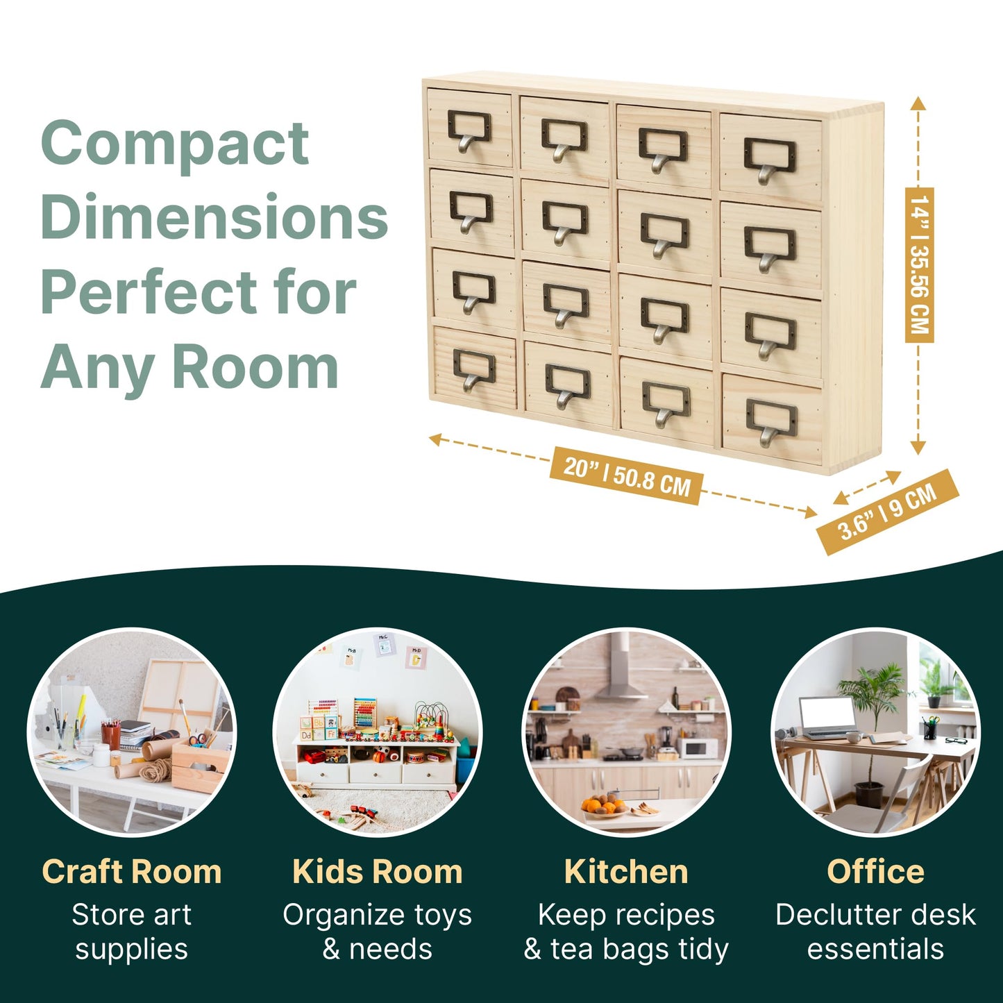 DIY Wooden Desk Organizer with Drawers – Unfinished 16-Drawer Wood Desk Organizer for Crafts, School, or Office – Customizable Wooden Apothecary Cabinet for Creative Storage – Natural Wood Finish