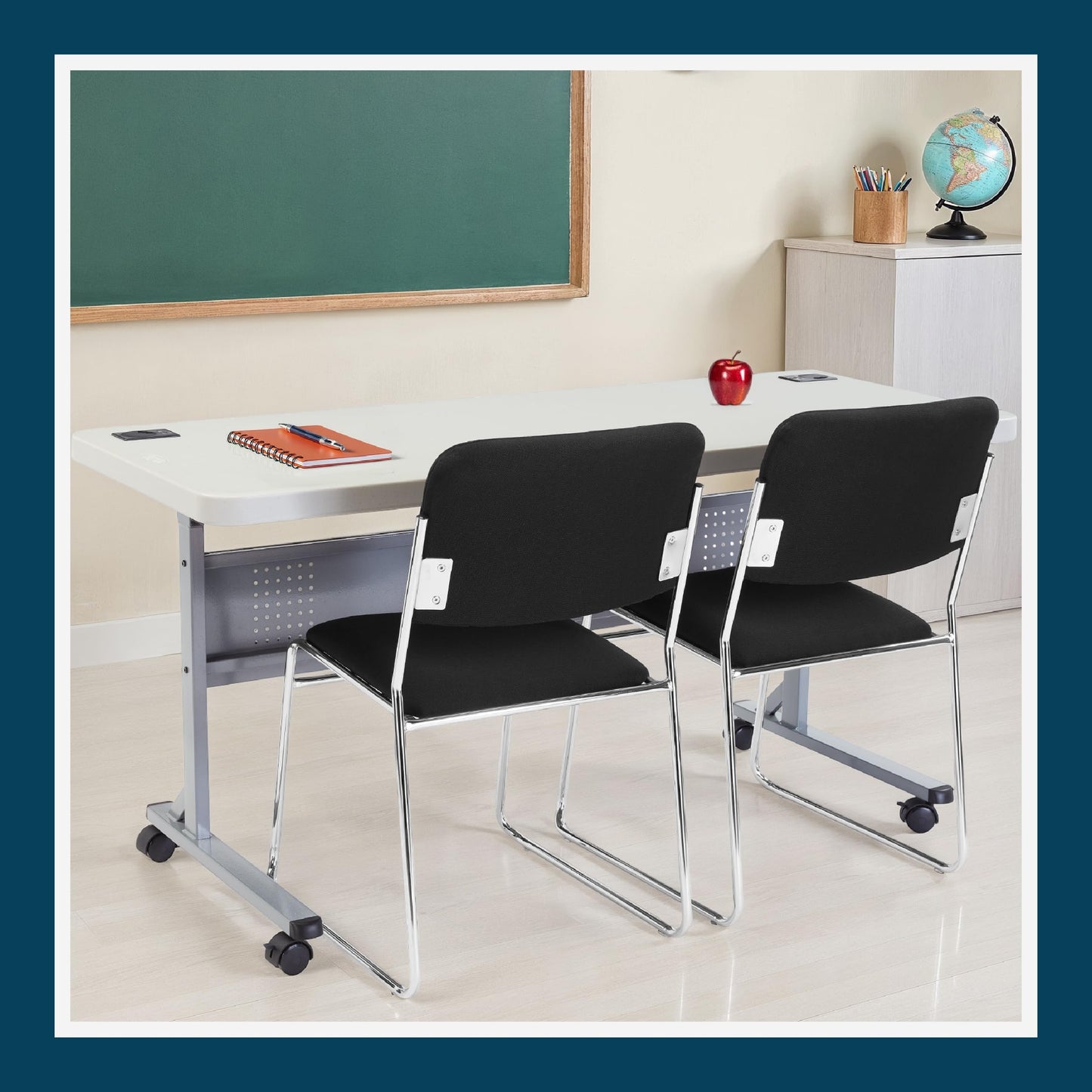 OEF Furnishings OEFBPFT2460 Commercial-Grade Premium Industrial Nesting Flip-Top Blow-Molded Training Table with Steel Frame and a 1.75" Thick Surface (24" × 60", Speckled Grey Top)