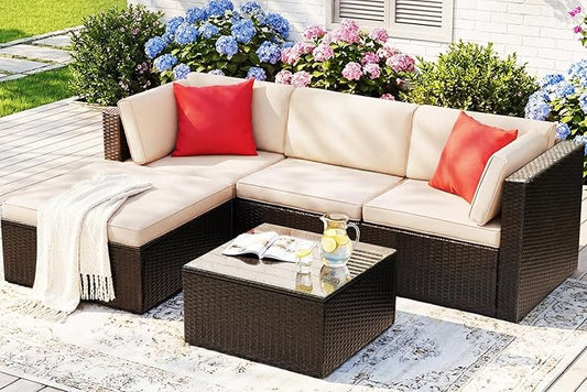 Devoko 5 Pieces Patio Furniture Sets All Weather Outdoor Sectional Patio Sofa