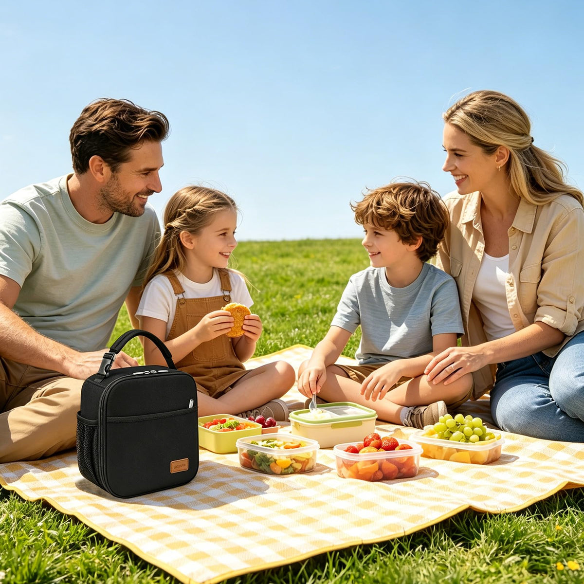 Femuar Lunch Box for Men Women Adults, Small Lunchbox for Work Picnic - Reusable Lunch bag Portable Lunch tote, Black