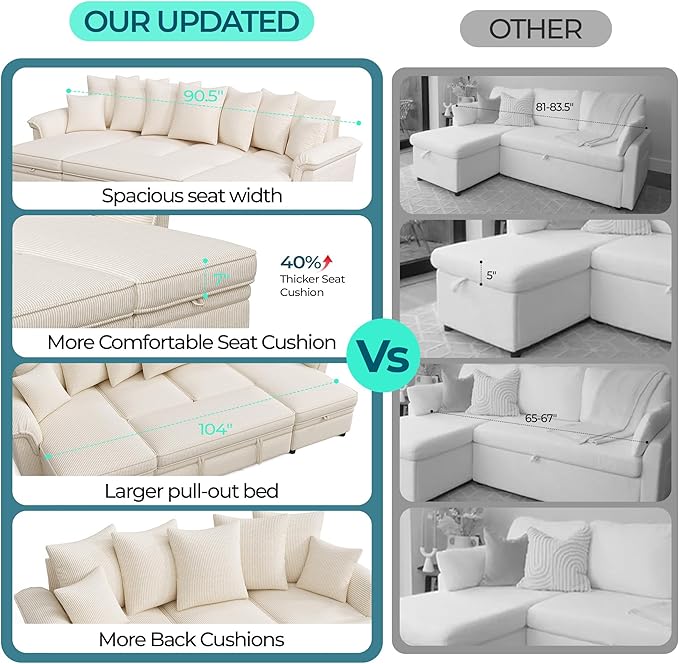 LINSY HOME Oversized Sectional Sleeper Sofa