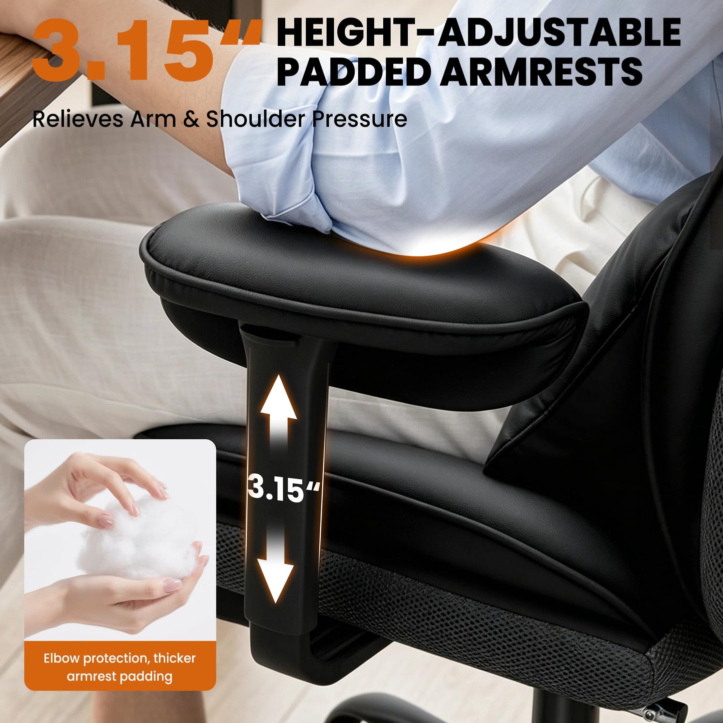 Stella Mia Big and Tall Office Chair with Foot Rest, Desk Chair with Soft Adjustable Armrests, Ergonomic High Back Gaming Chair with Lumbar Support, Executive Computer Chairs (PU Leather, Deep Black)