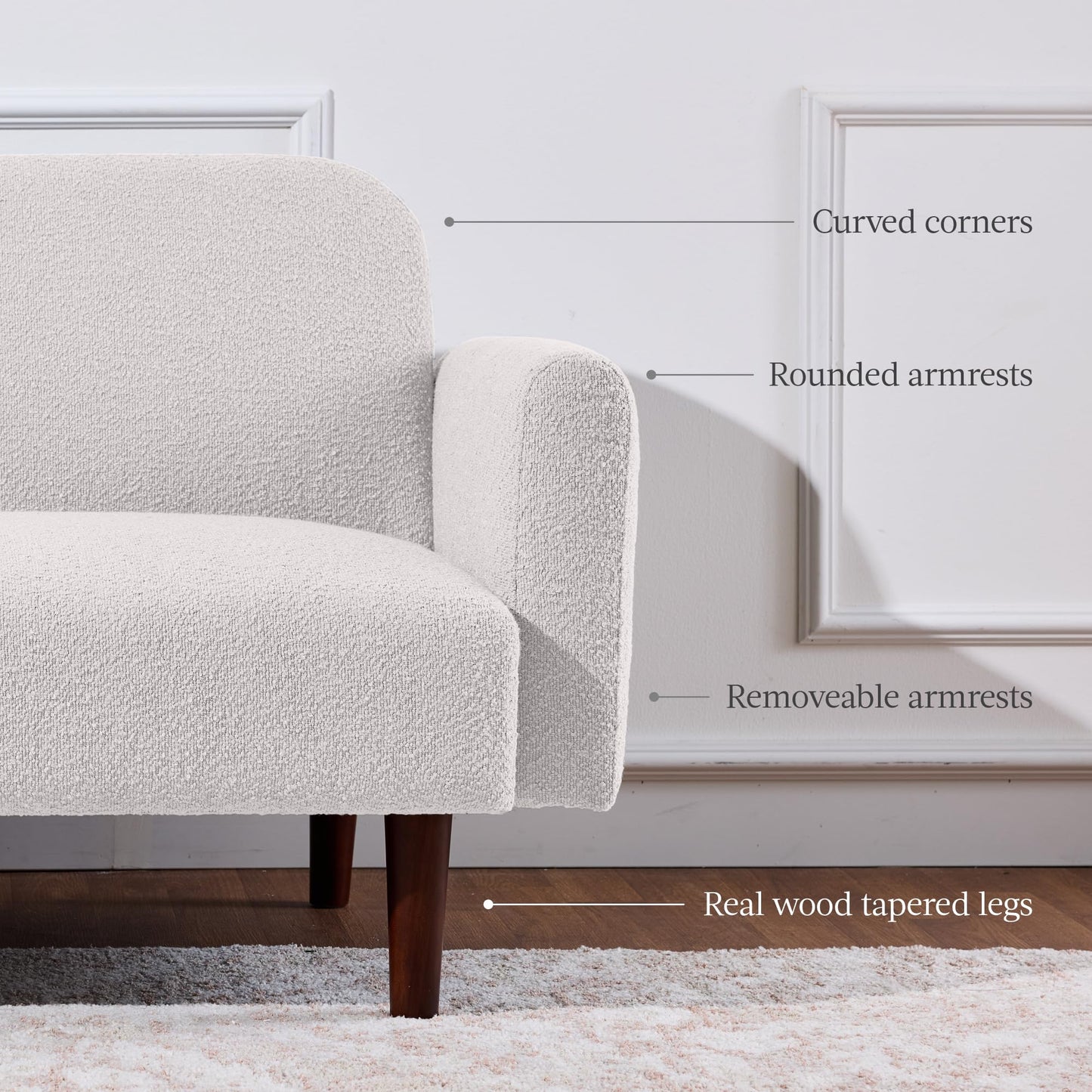 Best Choice Products 77" Mid Century Modern Boucle Loveseat Sofa, Couch, Convertible Sofa Sleeper Bed w/Real Wood, Removable Armrest - Frost Gray