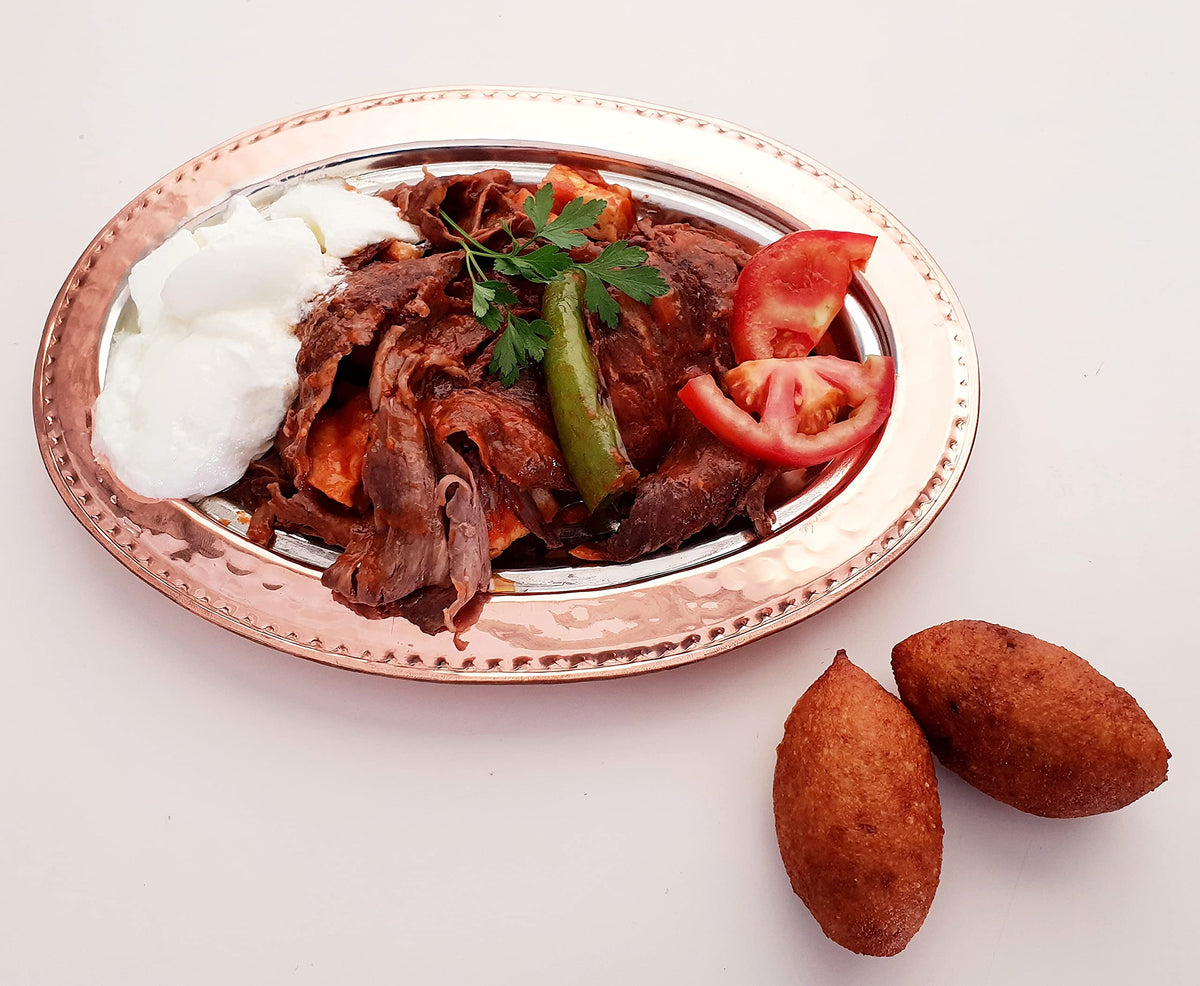 DLK - Handmade Pure Copper Serving Plate - Iskender Kebab Plate - Turkish Kebab presentation - Oval Copper Plate 12 inch (31cm)