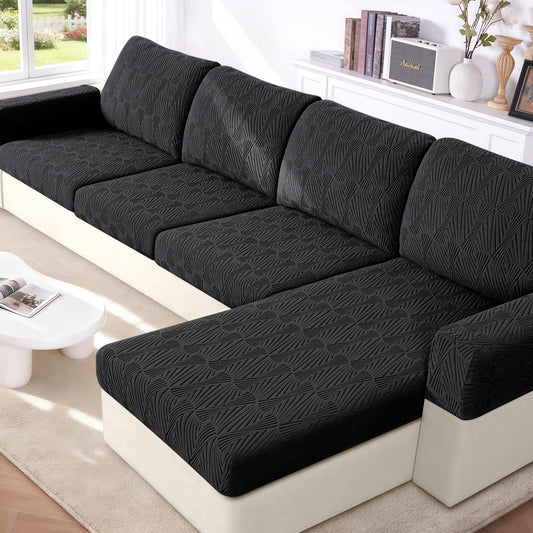 VANSOFY Couch Cushion Covers for Sectional Sofa, Stretch Jacquard Couch Seat Cushion Covers, Individual Washable Furniture Protector Sofa Slipcovers for Pet (3Pc Seater or Back Cover, Black)