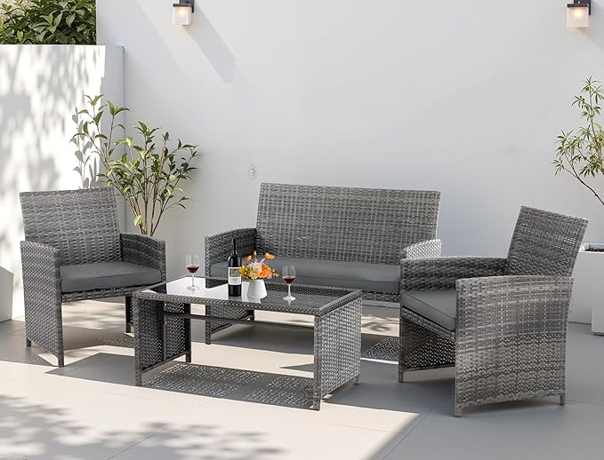 4 Piece Patio Ratten Set Outdoor Furniture Set Wicker Conversation Set