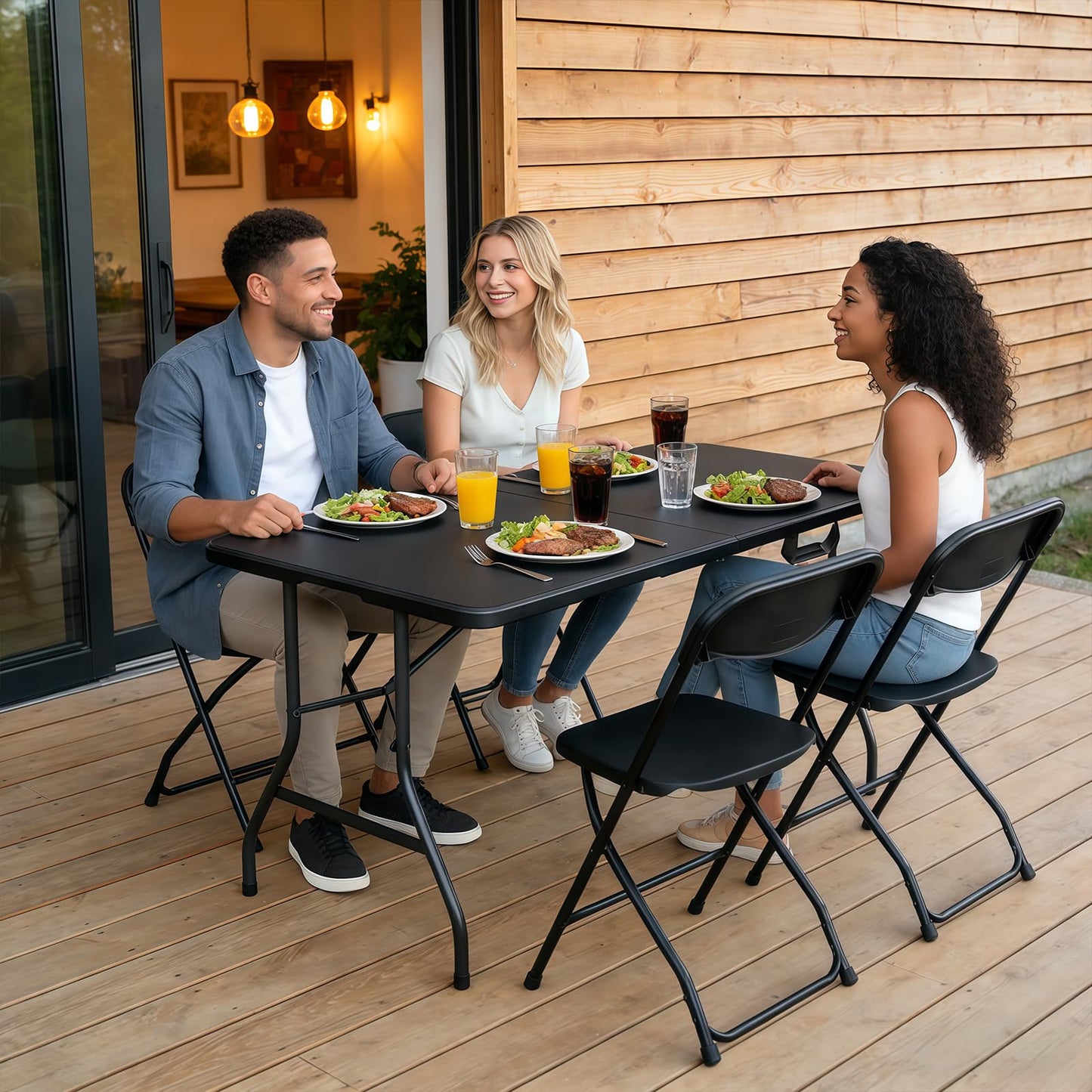 MAKE CHANGES Folding Table 5FT Heavy Duty Plastic Table with Handle, Foldable&Portable, Fold-in-Half Utility Tables for Outdoor, Dining, Wedding, Events, Indoor, Picnic, Camping, Party, Coffee Black