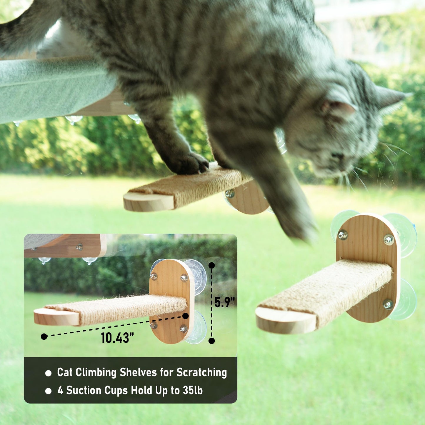LOVMIOAW 2 Pack Cat Window Shelves, Durable Kiity Seat for Window Sill，Furniture Set with Jute Rope for Scratching, Kneading, Climbing