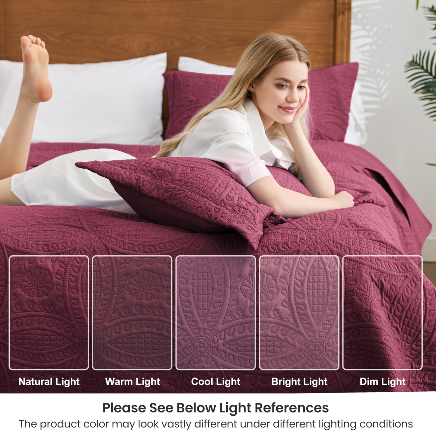 Love's cabin Quilts for Queen Bed Burgundy Bedspreads Bedding Set - Lightweight Bedspread Comforter - Coin Pattern Bedding Coverlet for All Season - 3 Pieces (1 Quilt, 2 Pillow Shams)