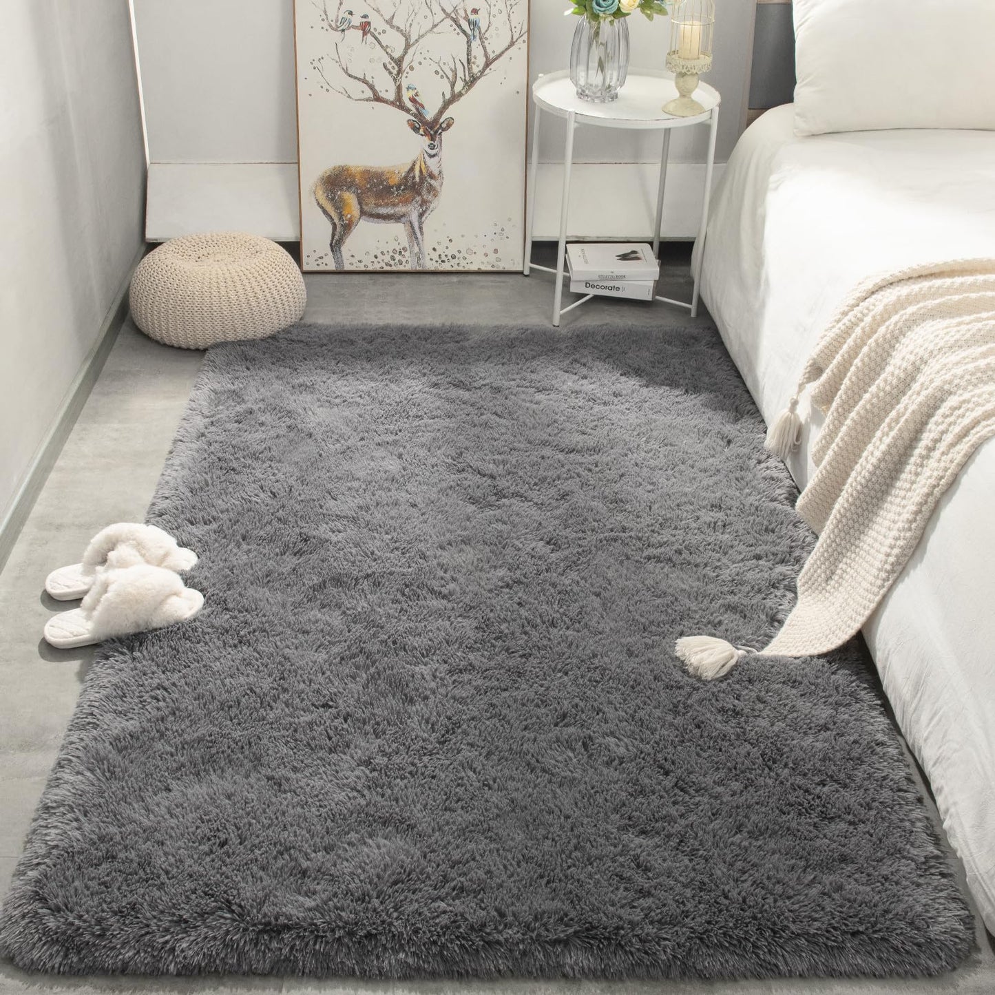 Merelax Soft Area Rugs for Livingroom Bedroom, Shaggy Plush Fuzzy Fluffy Carpet Furry Fur Rug, Modern Indoor Comfy Nursery Kids Dorm Home Decor Floor Mat, 4 x 6 ft, Charcoal