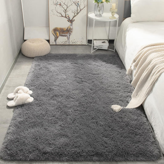 Merelax Soft Area Rugs for Livingroom Bedroom, Shaggy Plush Fuzzy Fluffy Carpet Furry Fur Rug, Modern Indoor Comfy Nursery Kids Dorm Home Decor Floor Mat, 4 x 6 ft, Charcoal