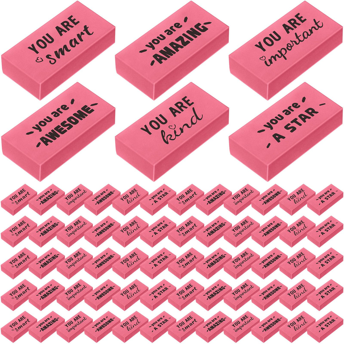 Resurhang 180 Pcs Erasers Bulk for Kids Inspirational Pencil Erasers Bulk for Drawing Motivational Big Eraser School Supplies for Classrooms Back to School Office (Motivational,Pink)