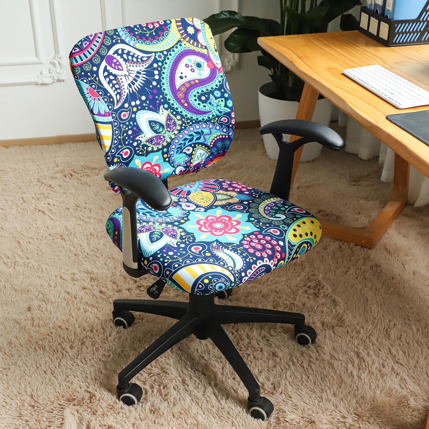 FORCHEER Desk Chair Cover Stretch Boho Office Chair Covers Two Piece for Split Office Chairs Stretchable