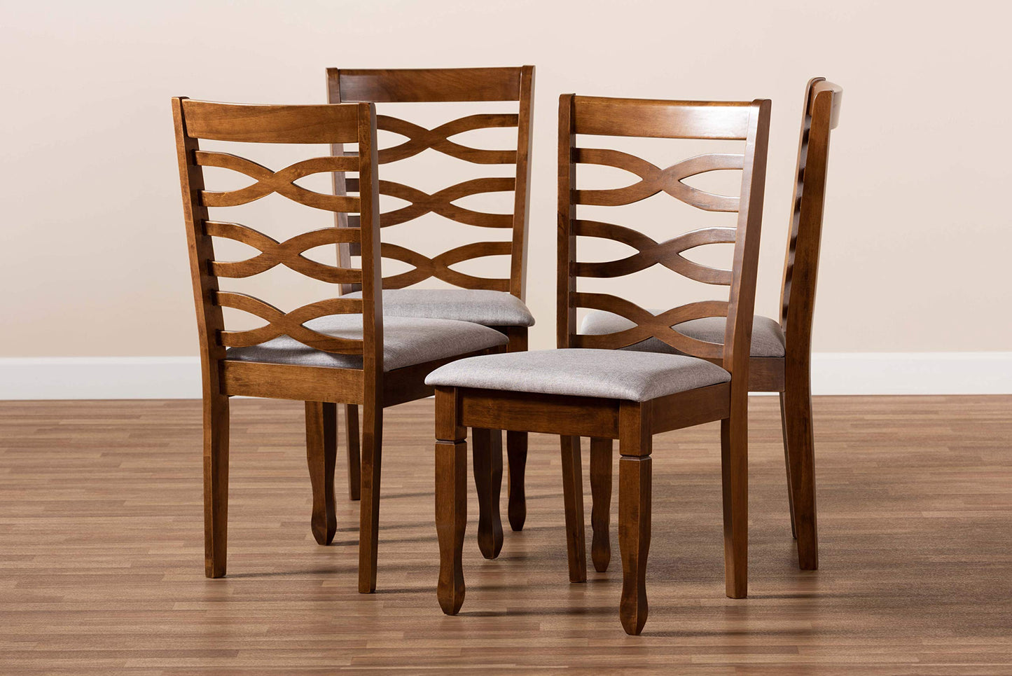 Baxton Studio Elijah Modern and Contemporary Grey Fabric Upholstered and Walnut Brown Finished Wood 4-Piece Dining Chair Set