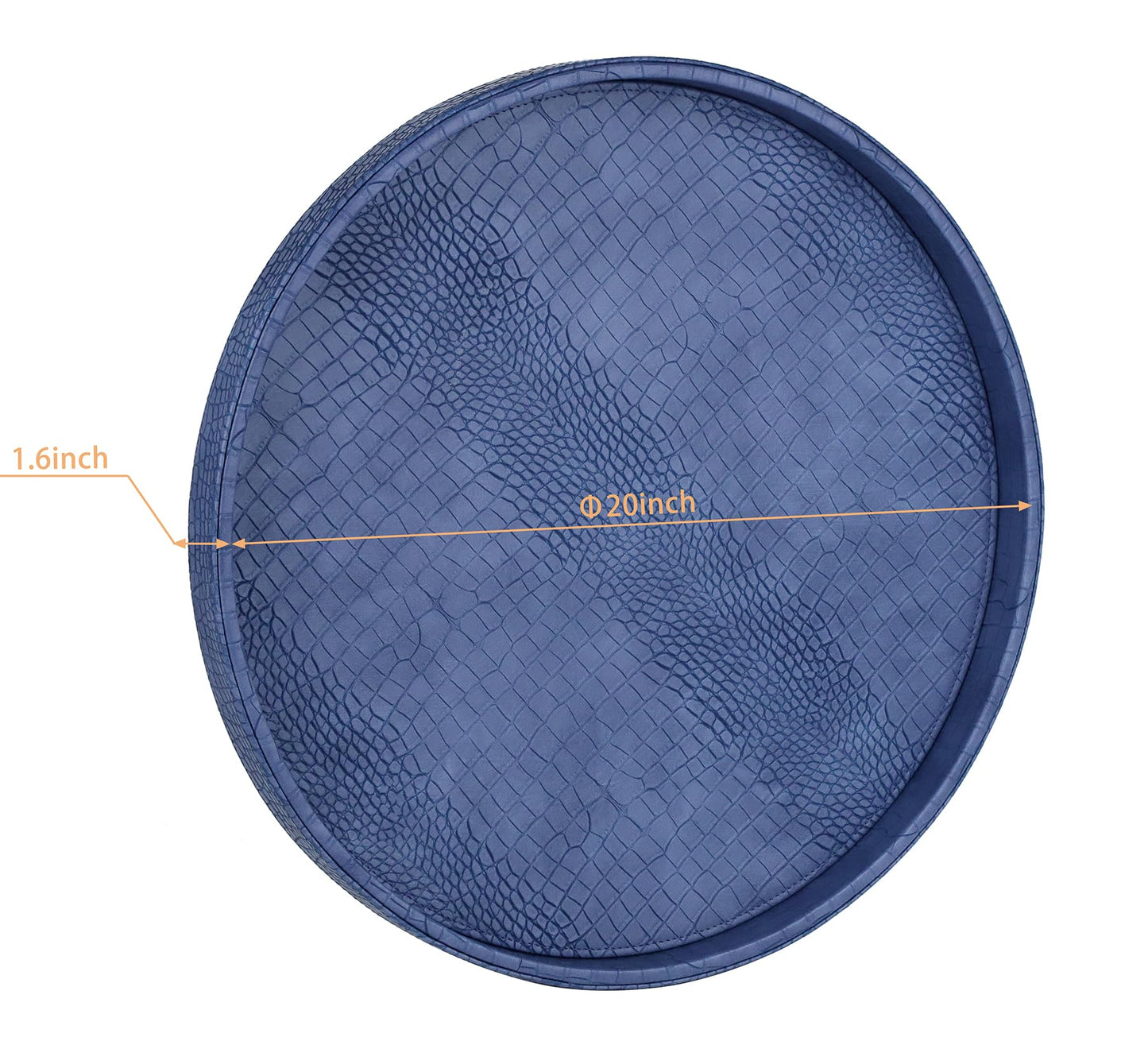 HofferRuffer Round Serving Tray 20'', Elegant Faux Leather Circle Ottoman Table Tray, Serve Tea Coffee Breakfast in Bedroom Living Room Kitchen (Blue, 20")