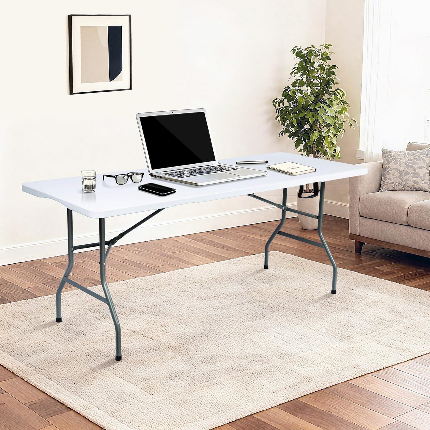 Vampire Killer Folding Table 6ft Foldable Table with Built in Handle & Steel Legs / 6FT Heavy Duty Folding Portable,Perfect for Party, Dining Indoor/Outdoor Events, Tailgating & Backyard BBQ, White