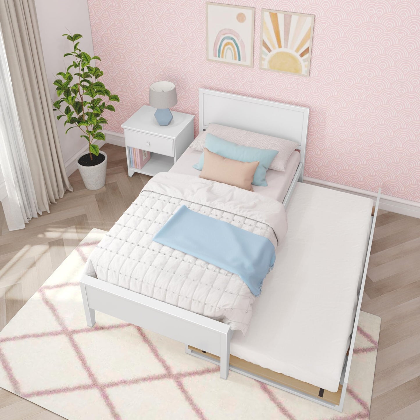 Max & Lily Classic Twin Bed, Panel Headboard, with Trundle, White