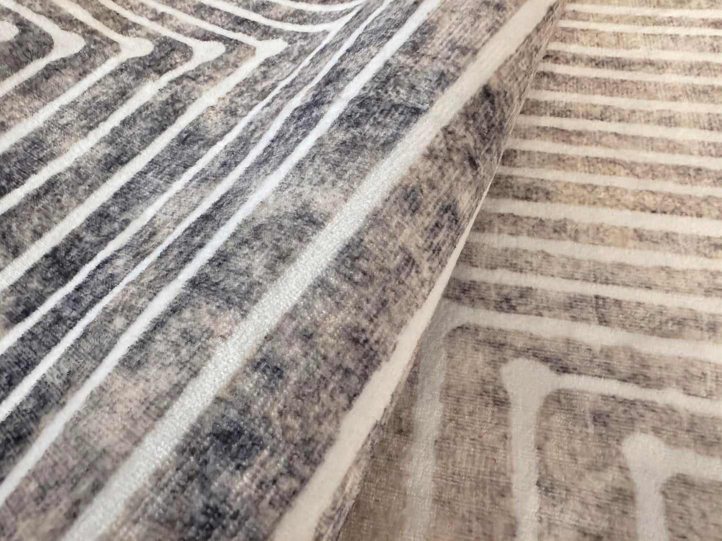 GLN Rugs Contemporary - Ephesus - Machine Washable Area Rug, Modern Washable, Non Slip, Low Pile Area Rug, Living Room, Bedroom, Kitchen Rug - Easy Clean (6' x 9' Lines Cream)