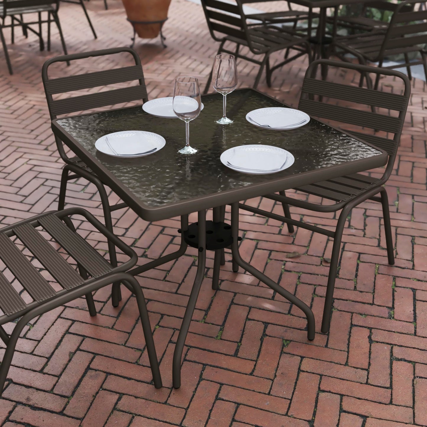 Flash Furniture Barker 31.5'' Square Tempered Glass Metal Table, Bronze