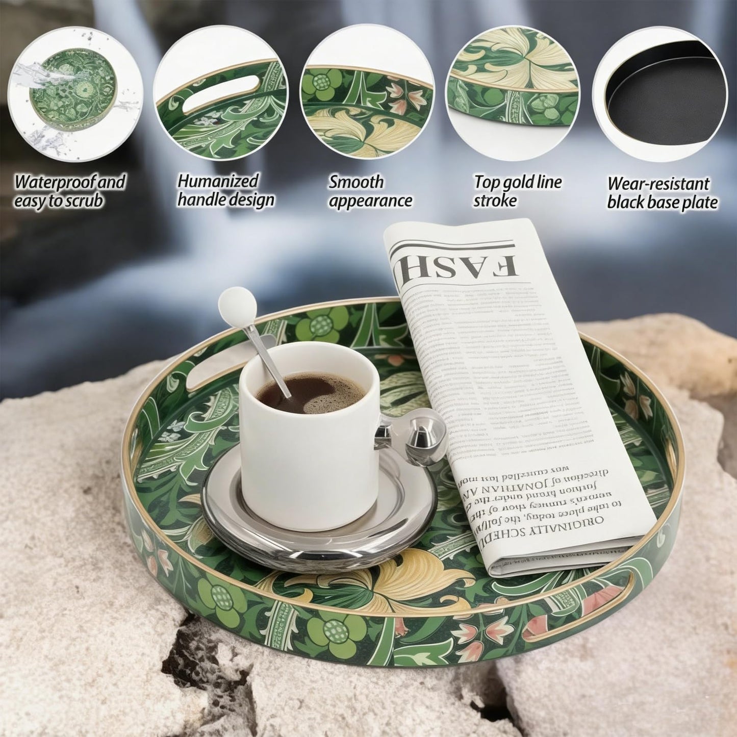 Round Serving Tray with Handles,Modern Ottoman Tray Coffee Table Tray,13 Inch Plastic Trays for Ottoman Coffee Table,Decorative Serving Trays for Living Room