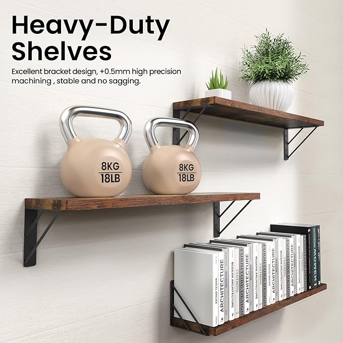BAYKA 23-in Floating Wall Shelves, Rustic Wood Wall Shelves