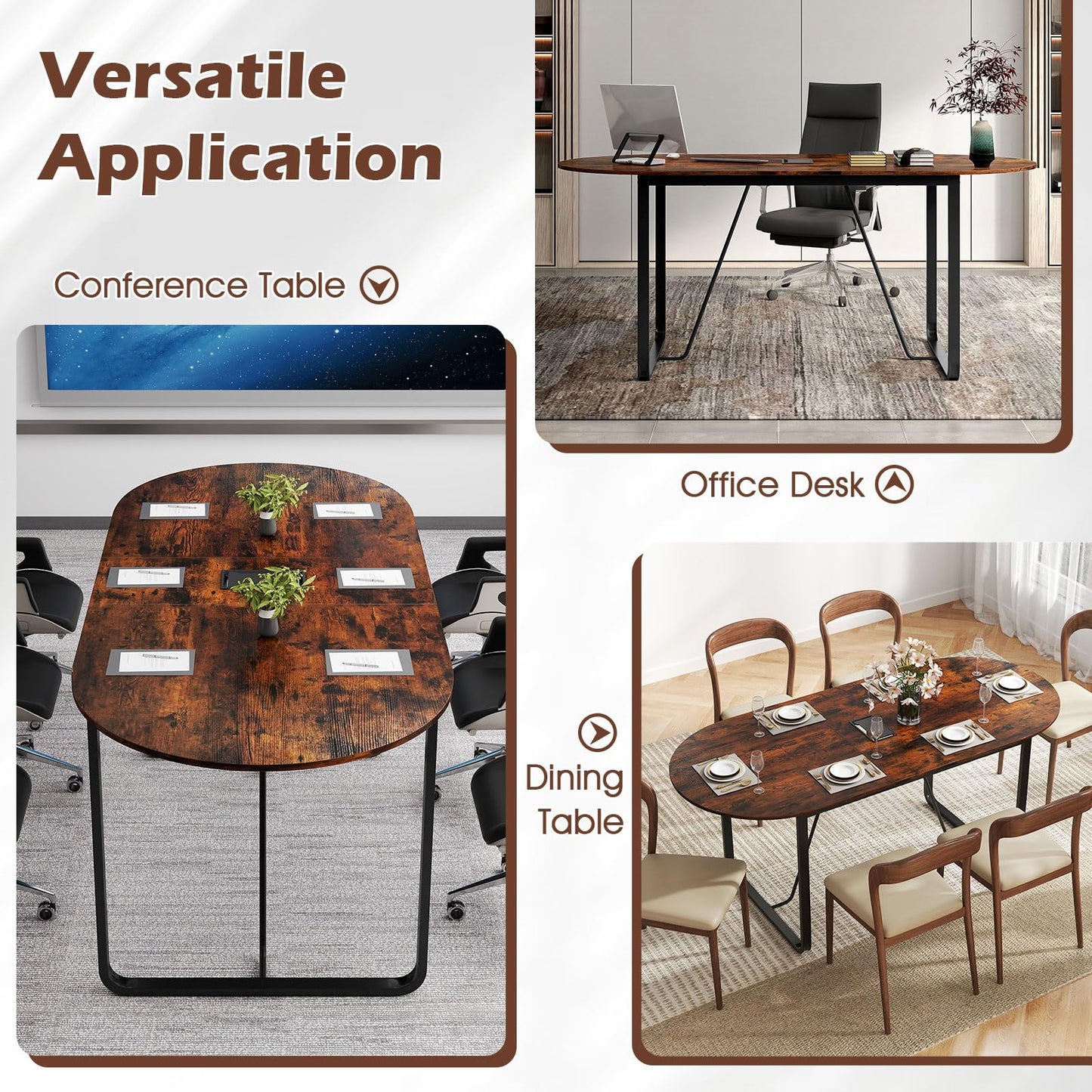 Giantex 71" Conference Table, Large Oval Meeting Table with Cable Management Grommet, Sturdy Metal Legs, Industrial Business Training Seminar Desk for Office Conference Room Boardroom