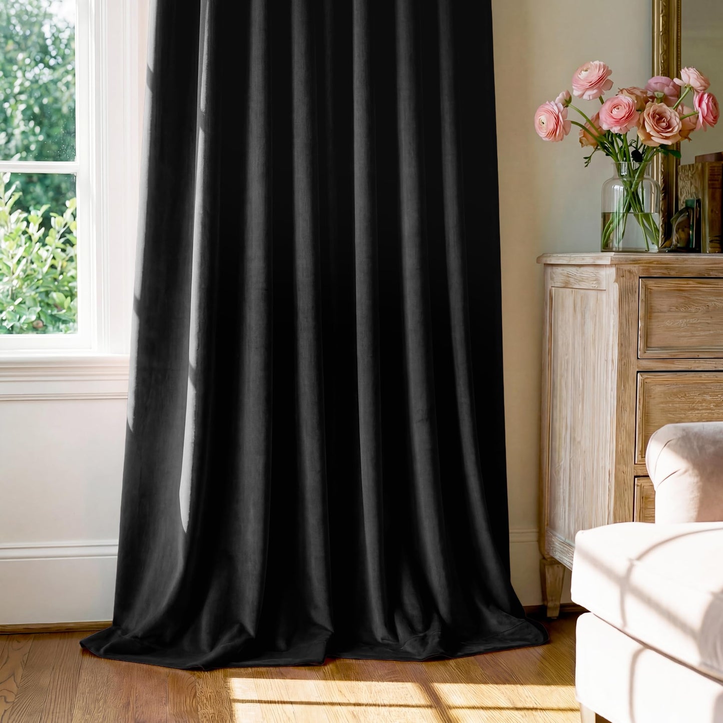 StangH Black Velvet Curtains 108 inches - Blackout Soft Luxury Velvet Panel Drapes for Bedroom Window Treatment Thermal Insulated Grommet Draperies, 52 x 108 Inches, 2 Panels