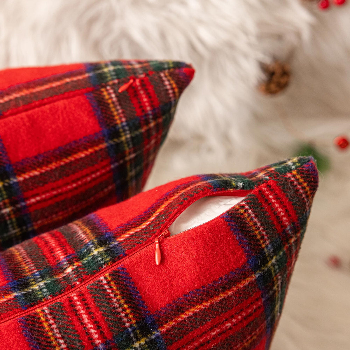 AQOTHES Christmas Plaid Throw Pillow Covers Set of 2 Scottish Tartan Winter Farmhouse Cushion Cover for Couch Sofa Bed Porch Home Holiday Decor Red 24 x 24 Inch