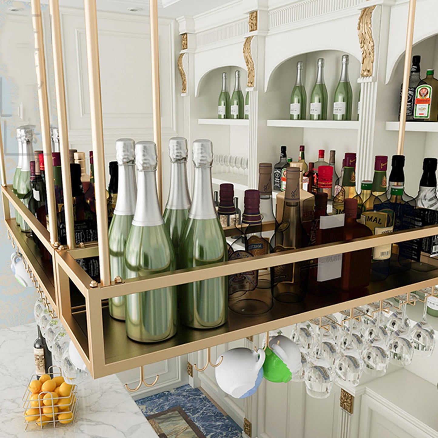 Bottle Rack Hanging Wine Rack Wall Mounted with Wine Glass Rack Floating Bar Shelves Liquor Bottle Display Shelf Mini Bar Wine Racks for Wine Bottles for Home Bar Dining Room Kitchen Cafe