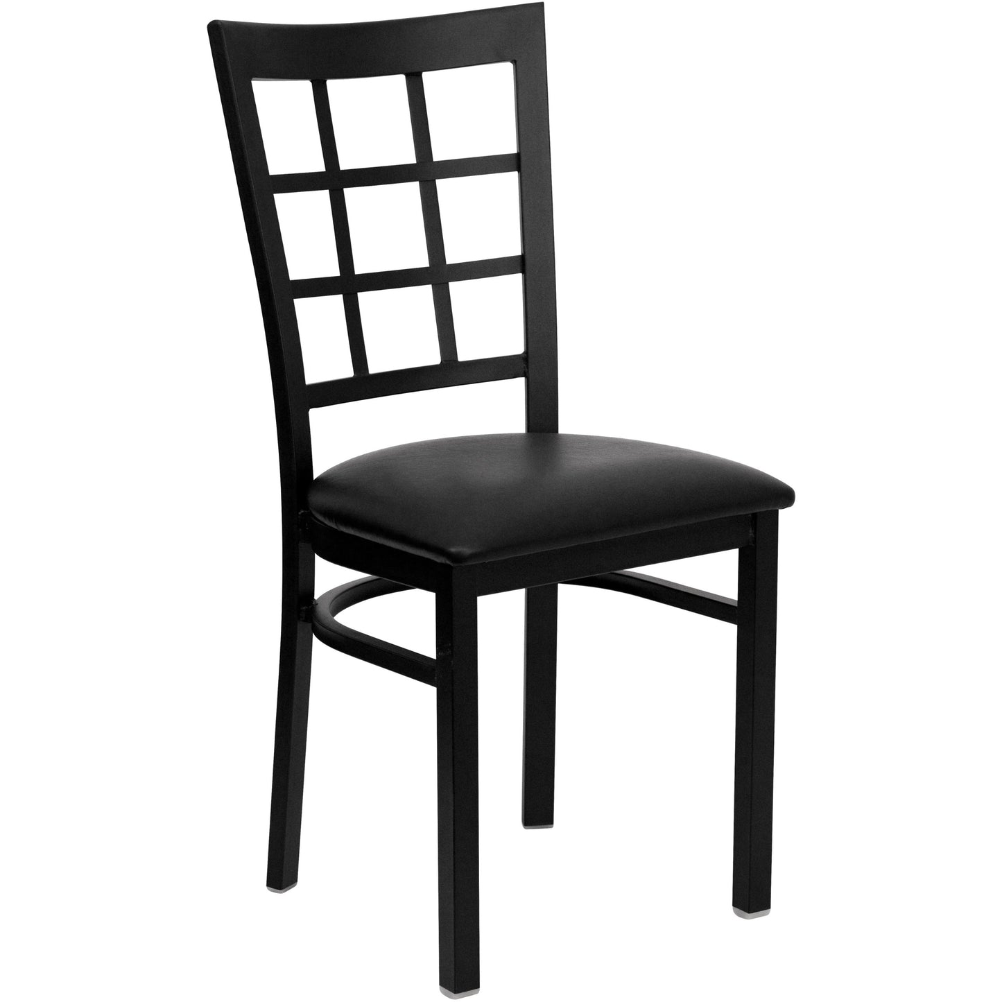 Flash Furniture 4 Pack HERCULES Series Black Window Back Metal Restaurant Chair - Black Vinyl Seat