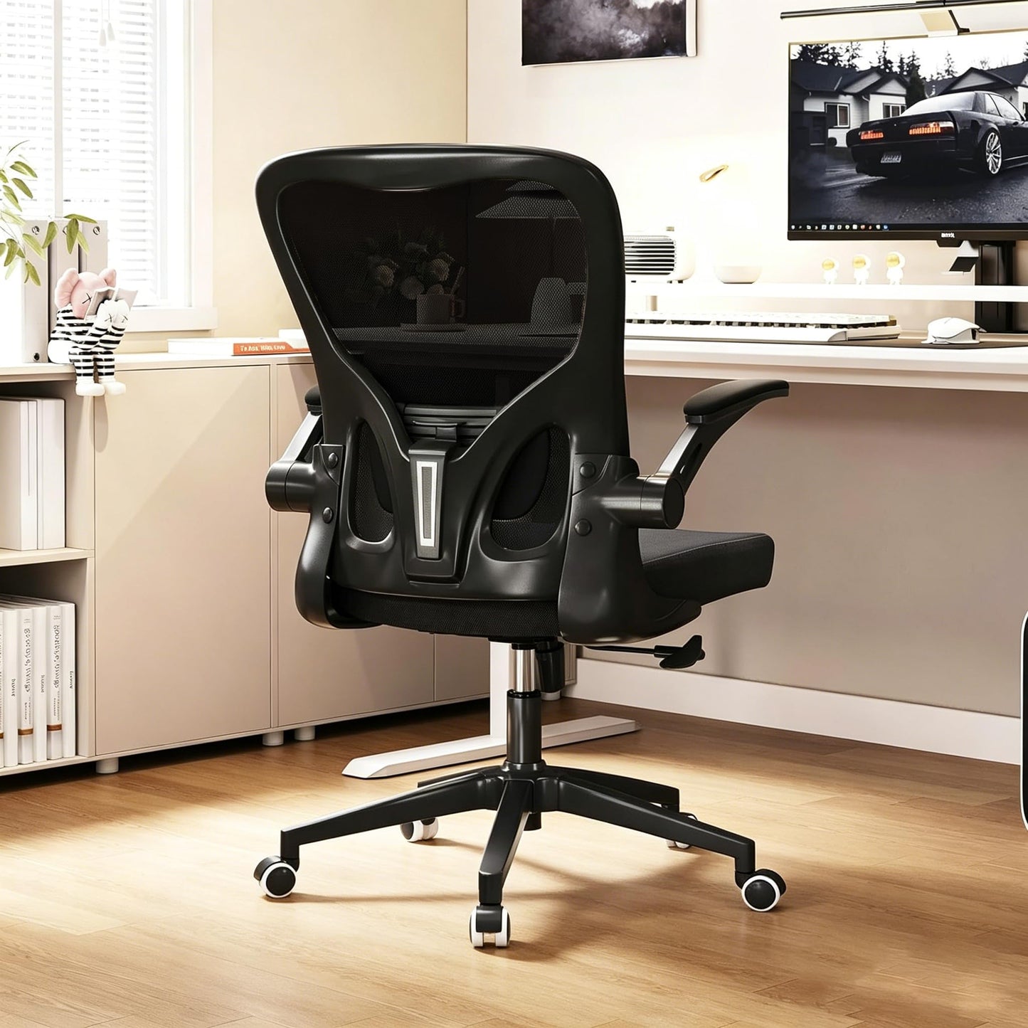 Ergonomic Office Chair, High-Back Mesh Computer Desk Chair with Adjustable Height, Lumbar Support, Flip-Up Armrests,and Swivel Rolling Design for Home and Office Use