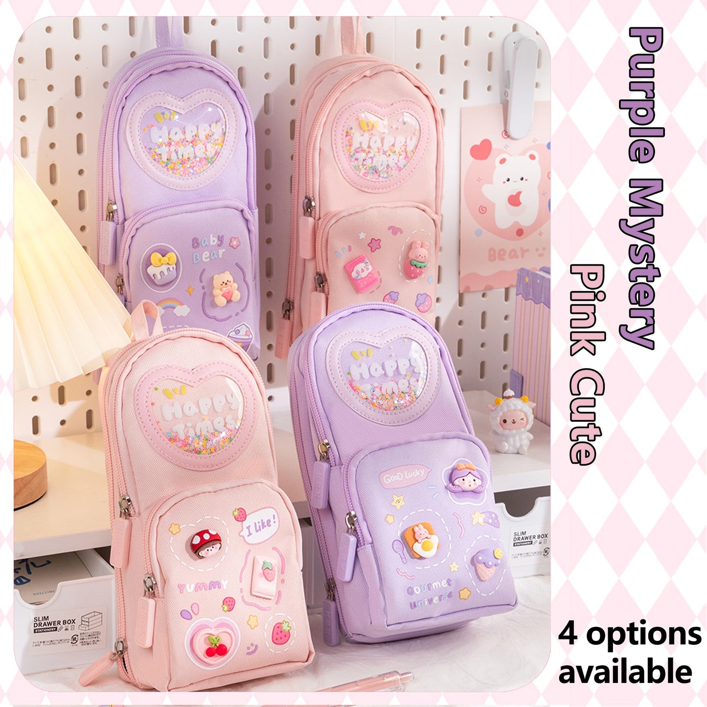 UINSUE Mini Backpack Pencil Case Art Marker Storage Canvas Makeup Pocket Small Gadget Bag Organizer Random Free of Highlighters (Purple)